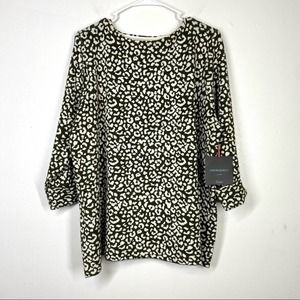 CYNTHIA ROWLEY NWT Green Leopard Print Sweater Crew Neck 2XL Plus Size